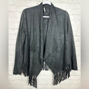 Mittoshop Western Boho Black Faux Suede Fringe‎ Jacket, Sz M